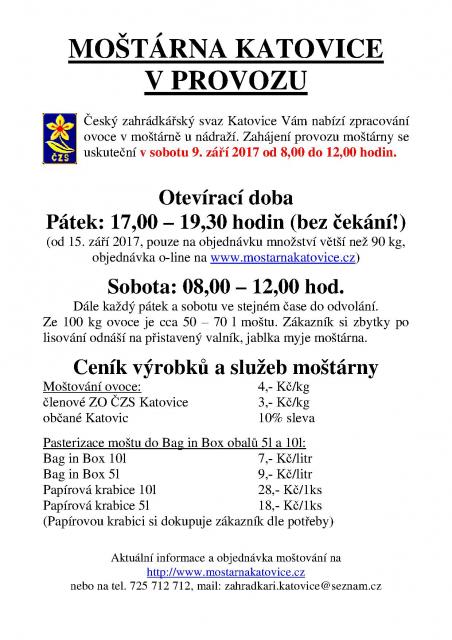 Zahájení provozu moštárny v Katovicích