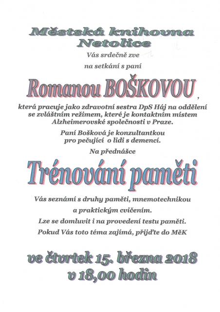 Přednášku Romany Boškové - Trénování paměti