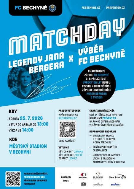 Matchday Tým legend Jana Bergera x FC Bechyně pro Prevent 99
